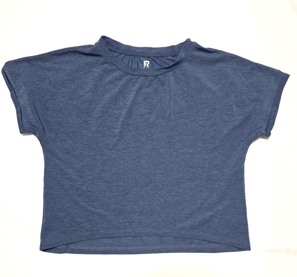 RUNWAY Women's Blue Heathered Short Sleeve Athletic Crop Top Shirt Size M